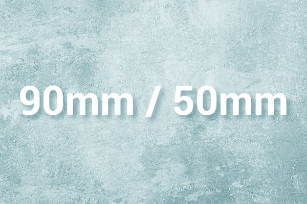 Format 90 mm by 50 mm